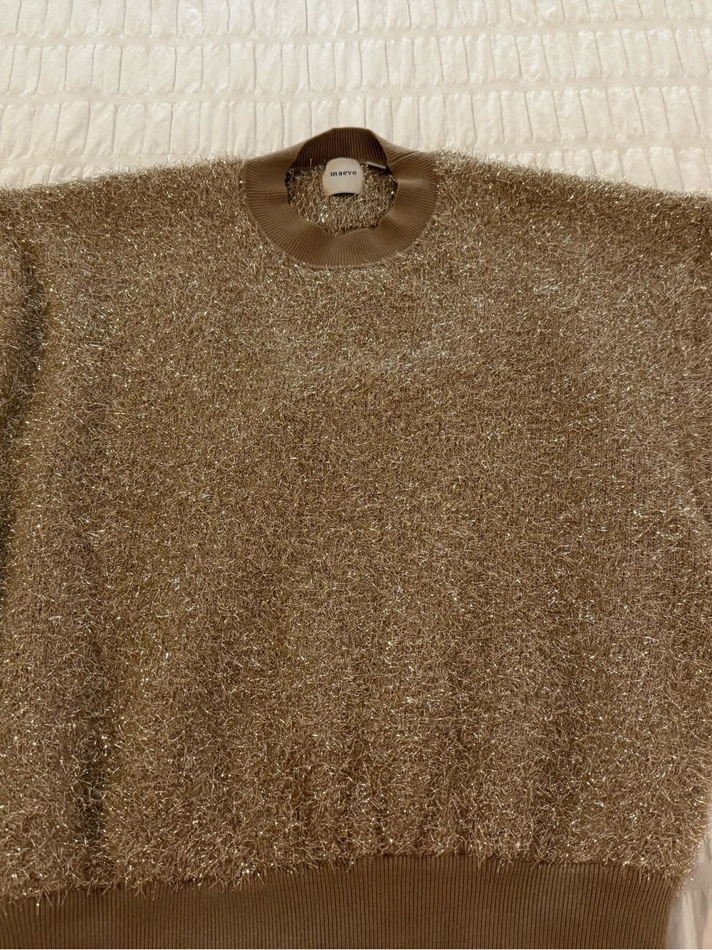 Maeve Shimmery Metallic Eyelash Sweater - Gold